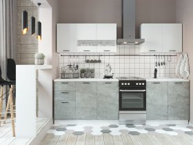 Кухонный гарнитур Дуся 2,0 м (белый глянец/цемент) в Ташаре - tashara.mebel-nsk.ru | фото