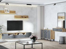 Модульная гостиная Байкал (дуб крафт золотой/графит) в Ташаре - tashara.mebel-nsk.ru | фото