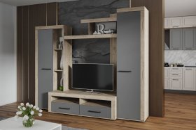 Стенка Марсель-4 (дуб крафт серый/графит серый) в Ташаре - tashara.mebel-nsk.ru | фото